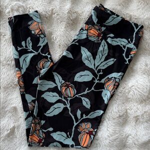 LuLaRoe Black Leggings with beautiful Orange and Green Floral Design